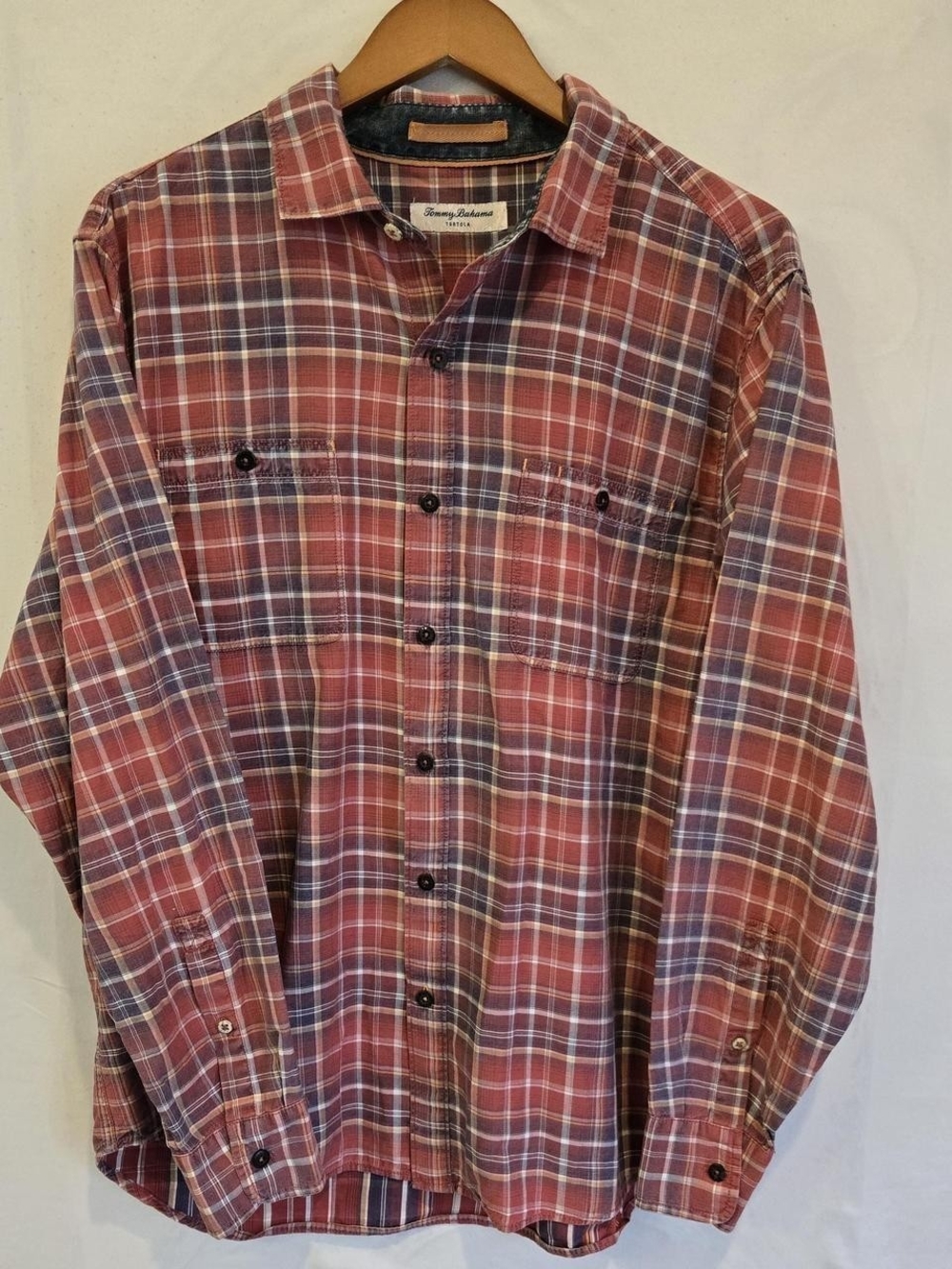 Tommy Bahama Tortola Plaid Long Sleeve Shirt Red & Blue Large